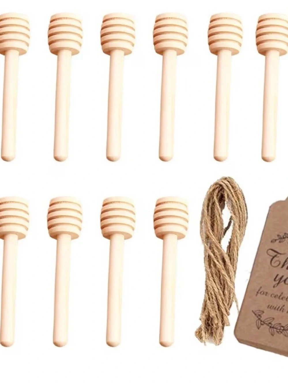 Rustic Kraft Thank You Favor Tags with Mini Wooden Honey Dipper - Brown